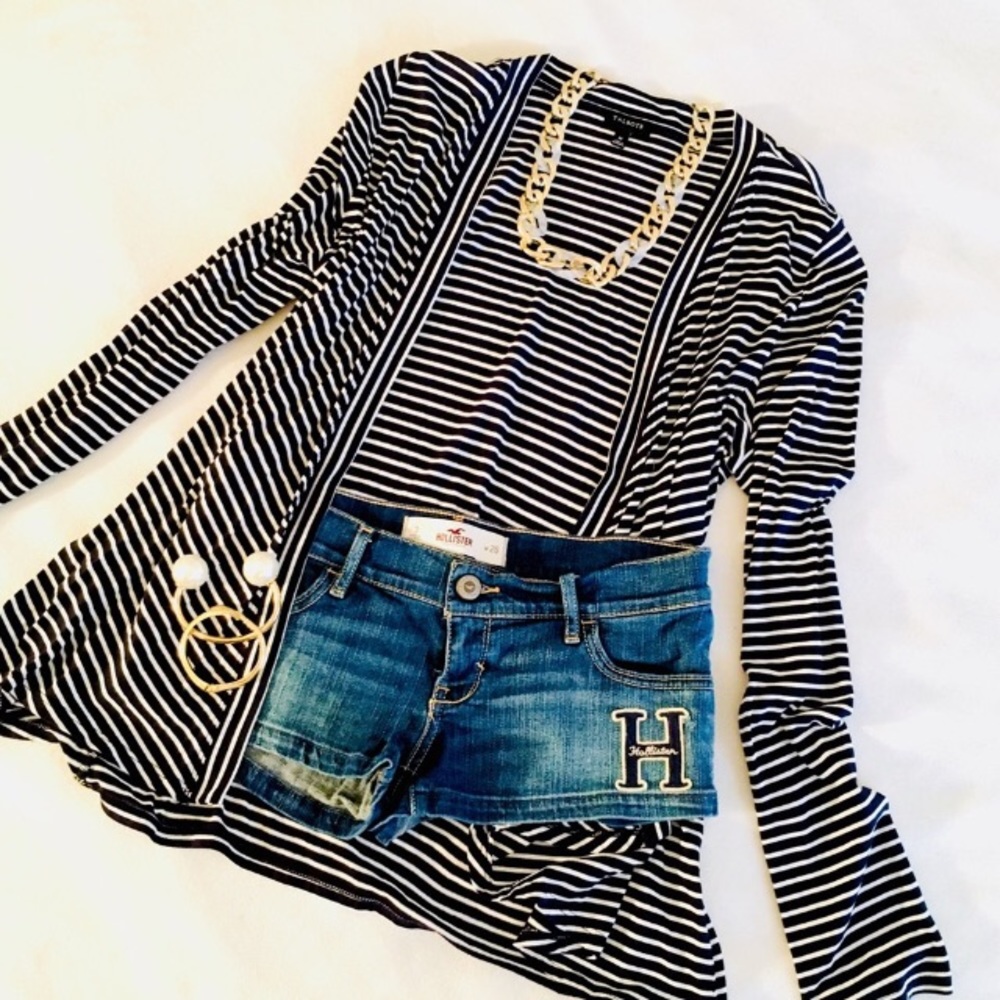 Talbots Navy Nautical Striped Open Front Cardigan